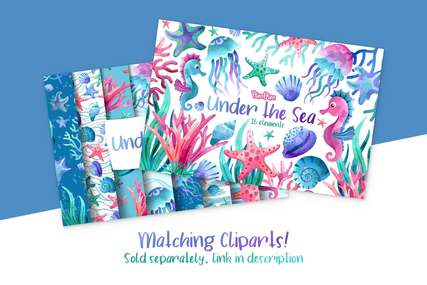 Ocean Digital Paper, Sea Life Pattern, Watercolor Sealife, Ocean ...