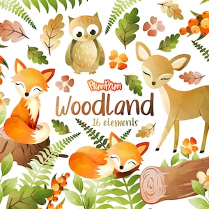 Bosdieren Aquarel Cliparts, Forest Clipart, Fall Clipart, Herfst Clipart, Fox Clipart, Herten Clipart, Schattige Dieren