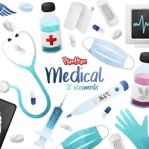 Medical Watercolor Clipart, Healthcare Clipart, Doctor Clipart, Hospital Clipart, Nurse Clipart, Medicine Clipart, Medical Clipart