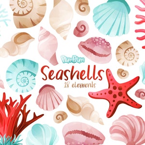 Seashells Clipart, Watercolor Clipart, Summer Clipart, Sealife Scrapbook, Beach Clipart, Seashell Clipart, Scrapbook Elements