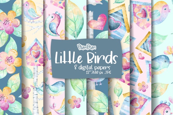 Cute Birds Digital Paper, Seamless Patterns, Birds Patterns, Fabric Patterns, Kids Patterns, Surface Patterns, Cute Animals