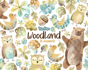 Woodland Watercolor Cliparts, Forest Cliparts, Cute Animals, Cute Clipart, Forest Animals, Autumn Clipart, Fall Clipart, Fall Watercolor