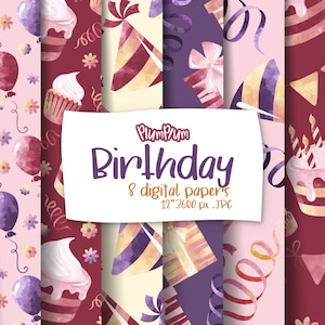 Birthday Digital Paper, Birthday Patterns, Party Digital, Birthday Background, Surface Patterns, Digital Background, Seamless Patterns