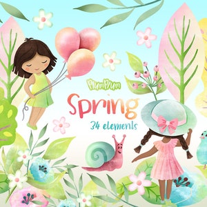 Frühling Aquarell Cliparts, Frühling Clipart, Blumen Clipart, Frühling Grafiken, Vogel Clipart, Schnecke Clipart, Frühling Png, Baum Clipart