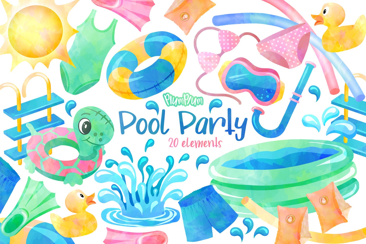 pool party watercolor png Stock Illustration