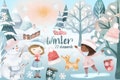 Winter Watercolor Cliparts, Clipart Set, Winter Illustration, Winter Elements, Winter Girl, Winter Doll, Ice Skating Clipart