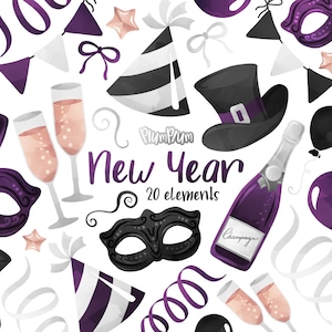 Cliparts aquarelles du Nouvel An, Clipart Nye, Éléments du Nouvel An, Réveillon du Nouvel An, Éléments Nye, Aquarelle Nye, Clipart du Nouvel An, Png du Nouvel An