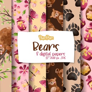 Bears Digital Papers, Cute Animals, Animal Pattern, Watercolor Paper, Surface Patterns, Spring Patterns, Bears Background