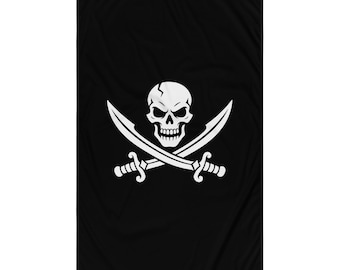Emblemat pirata Jolly Roger – czaszka i skrzyżowane miecze – projekt inspirowany historyczną flagą piracką