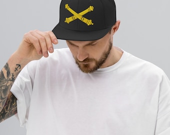 US Army Field Artillery Emblem | Crossed Cannons Military Insignia Embroidered Snapback Hat