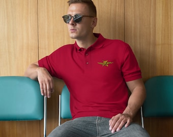 USMC Force Recon Emblem – FORECON Recon Jack Flag Design – U.S. Marine Corps Special Operations Logo Men's Premium Polo