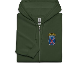 Bluza z kapturem unisex z haftowanym logo Ranger Tab Military Tribute Emblem, wykonana z grubej mieszanki i zapinana na zamek.