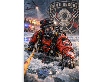 Dive Rescue Operator Wall Art | Ice Water Rescue Poster | Emergency Diver Tactical Art | Echo Valor Poster
