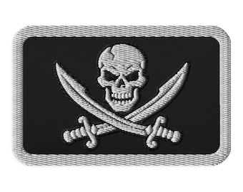 Emblemat pirata Jolly Roger – wzór czaszki i skrzyżowanych mieczy – haftowana naszywka taktyczna z rzepem inspirowana historyczną flagą piracką