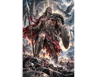 God of War Wall Art | Mythic Warrior Battle Art | Norse Greek Inspired Warrior Decor | Echo Valor Poster