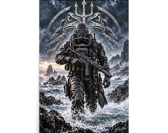 Frogman Assault | Combat Diver Wall Art | Echo Valor | Tactical Warrior Poster | Military Dive Art Poster