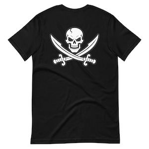Jolly Roger Pirate Emblem – Skull and Crossed Swords Design – Historic Pirate Flag Inspired Unisex t-shirt image 6