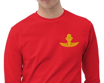 Marine Recon SCUBA Bubble and Jump Wings Emblem – Gold Military Parachutist Diver Insignia Embroidered Men’s Long Sleeve Shirt