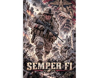 Marine Battle of Fallujah | Semper Fi Military Wall Art | Echo Valor | Iraq War Devil Dog Print Poster