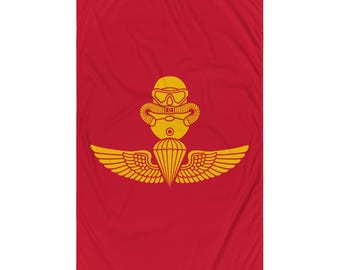 Marine Recon SCUBA Bubble and Jump Wings Emblem – Gold Military Parachutist Diver Insignia Flag