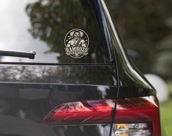 Rambozo Evil Clown Commando Design | Send in the Clown Military Satire | Machine Gun Action Parody Bubble-free stickers
