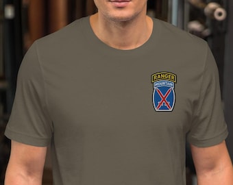 Koszulka unisex z haftowanym emblematem wojskowym 10. Dywizji Górskiej Ranger Tab Tribute Emblem