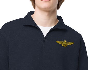 Embroidered Naval Aviator Wings Fleece Pullover – US Navy Pilot Gift