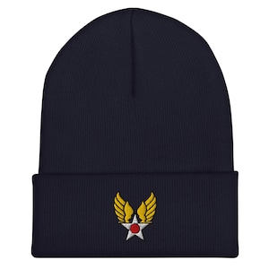 Vintage Luftwaffe Flügel Emblem | Militärluftfahrt Insignia | veteran Erb Symbol gestickt Cuffed Beanie