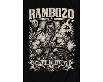 Rambozo Evil Clown Commando Design | Send in the Clown Military Satire | Machine Gun Action Parody Flag
