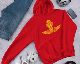 Marine Recon SCUBA Bubble and Jump Wings Emblem – Gold Military Parachutist Diver Insignia Unisex Hoodie