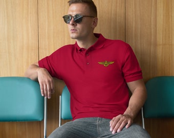 Naval Aviator Aviation Wings Embroidered Men's Premium Polo