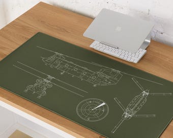 CH-47 Chinook Helikopter Blueprint Schreibtischmatte - Flugtechnik, Gaming Mauspad