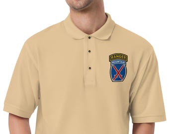 Koszulka polo męska premium z haftowanym emblematem wojskowym 10. Dywizji Górskiej Ranger Tab Tribute Emblem