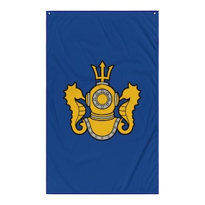 Deep Sea Diver Emblem | Vintage Diving Helmet & Trident Crest | Maritime Heritage Flag