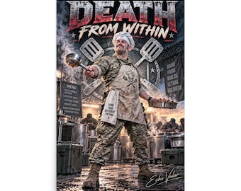 Death From Within Military Cook Wall Art | Funny Army Kitchen Art | Field Mess Humor | Echo Valor Poster