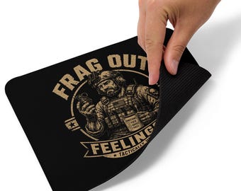 Frag Out Feelings In Design | Tactical Group Therapy Humor | Veteran Mental Health Satire Artwork Mouse pad