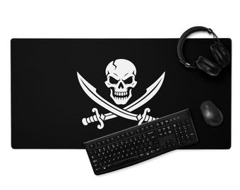Podkładka pod mysz do gier inspirowana historyczną flagą piracką – Godło pirata Jolly Roger – Czaszka i skrzyżowane miecze