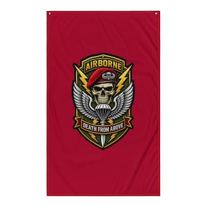 Death From Above Airborne Skull Emblem | Paratrooper Beret & Wings Crest | Flag