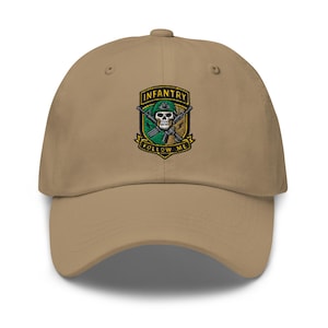 Infantry Emblem Dad Hat – Skull Helmet, Crossed Rifles Military Patch