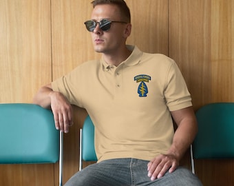 Army Special Forces Airborne Tab – Arrowhead Dagger & Lightning Bolts | SF Airborne Patch Embroidered Men's Premium Polo
