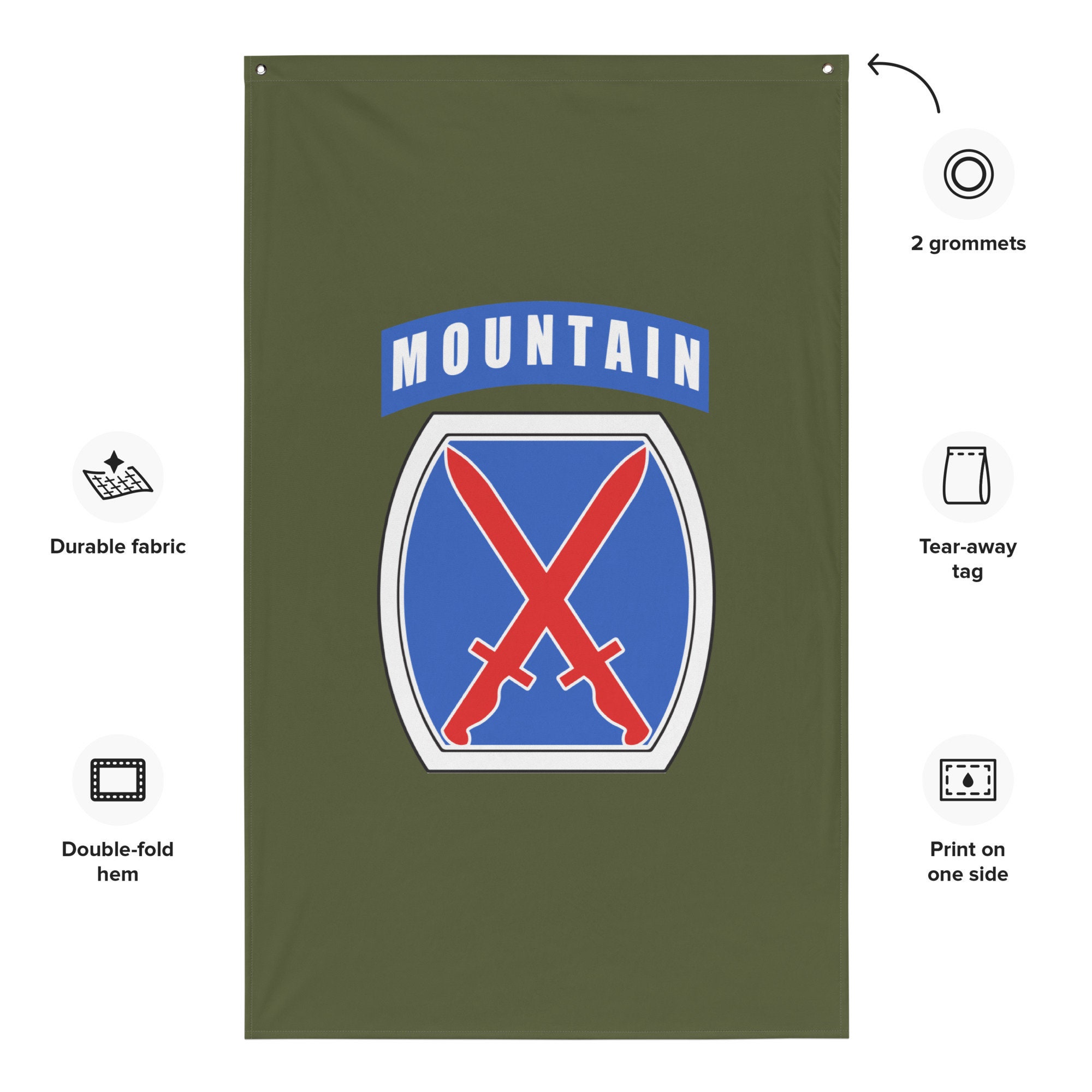 Flagge Der 10. Bergdivision – 90 X 150 Cm, Polyester, Doppelseitig Bedruckt, Mit Messingösen