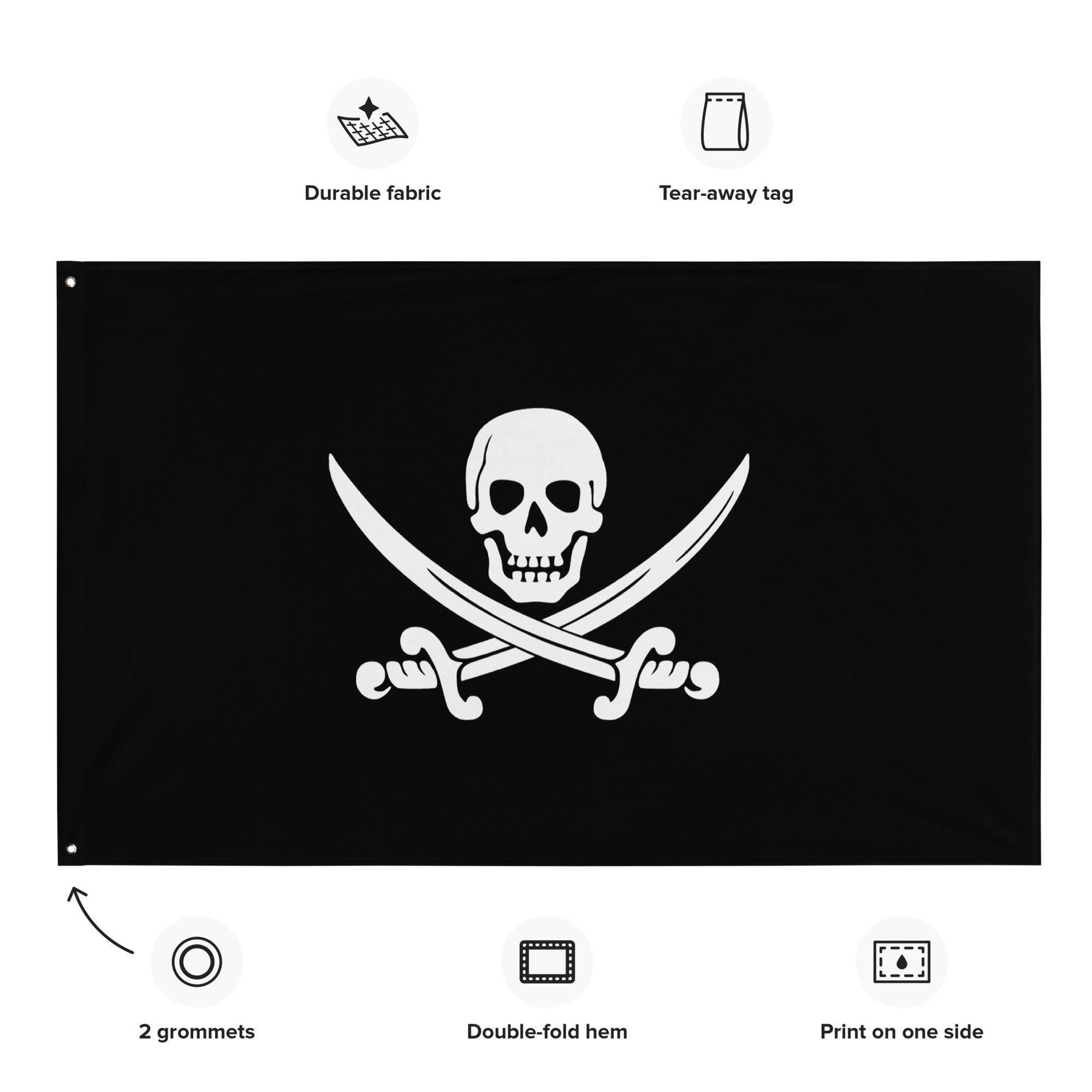 Bandiera pirata – Jolly Roger Flag with Pirate Map – Stampa double side – Poliestere 110den – Double Seam – 2 eyelets in ottone grande 5ft x 3ft