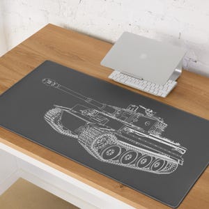 Tapis de bureau rallongé pour le plan du char Tigre allemand : affiches de génie militaire et tapis de souris de jeu