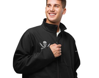 Jolly Roger Pirate Emblem – Skull and Crossed Swords Design – Historic Pirate Flag Inspired Embroidered Columbia soft shell jacket