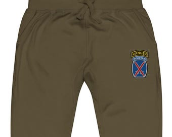 Pantalones deportivos unisex de felpa con emblema militar bordado de la 10.ª División de Montaña Ranger