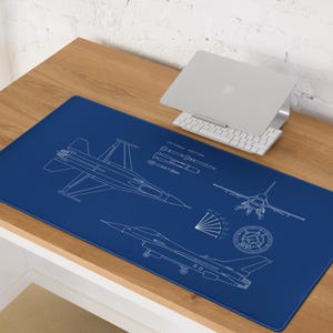 Tapis de bureau Blueprint F-16 Fighting Falcon - Ingénierie aéronautique, tapis de souris de jeu