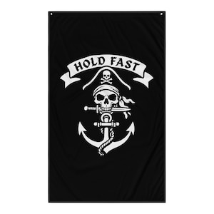 HOLD FAST Pirate Scroll | Pirate Banner | Nautical Skull & Crossbones | Maritime Heritage Flag