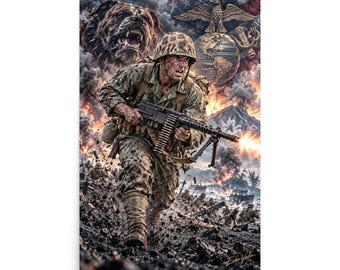 Iwo Jima Marine | USMC World War II Wall Art | Echo Valor | WWII Marine Combat Poster
