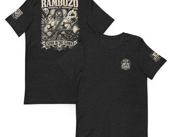 Rambozo Evil Clown Commando Design | Send in the Clown Military Satire | Machine Gun Action Parody Unisex t-shirt