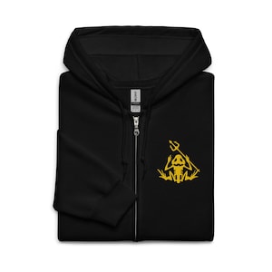 Skelet embleem kikvorsman en drietand | Amfibische krijger Bone Frog | Tactical Frog Skull geborduurde uniseks zware mix hoodie met rits
